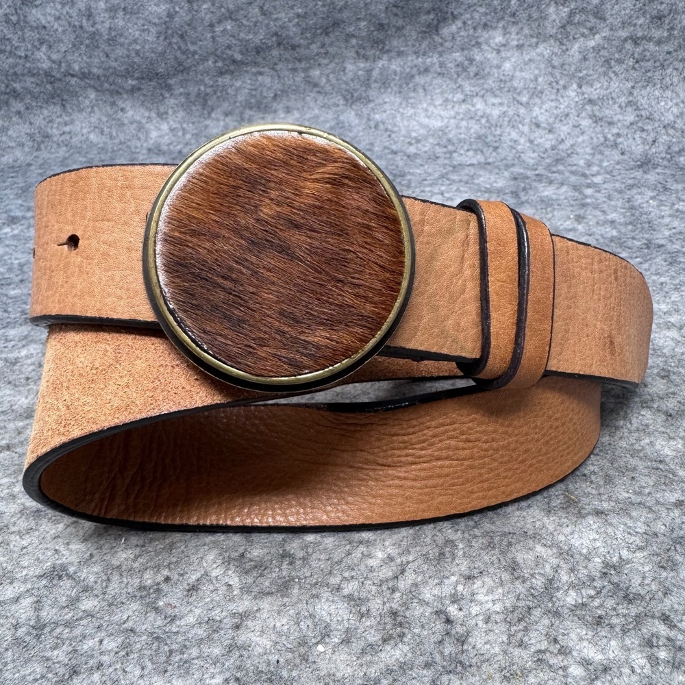 Joe's Jeans Leather Belt Round Buckle Calf Hair Womens Medium Country Western